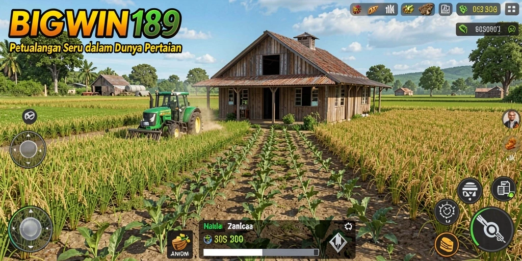 Tampilan gameplay seru dalam BIGWIN189 dengan suasana pertanian.