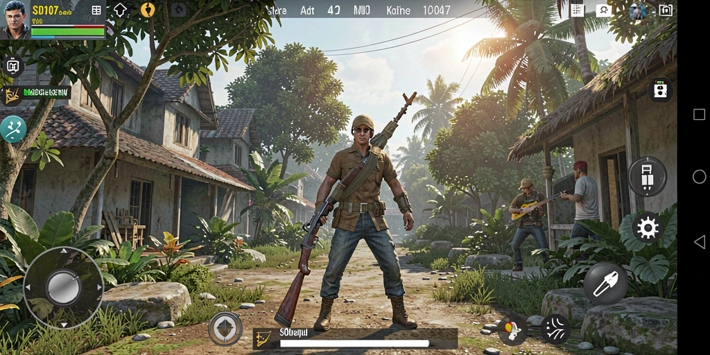 Screenshot gameplay dari SD107 menunjukkan karakter dalam aktivitas sehari-hari.